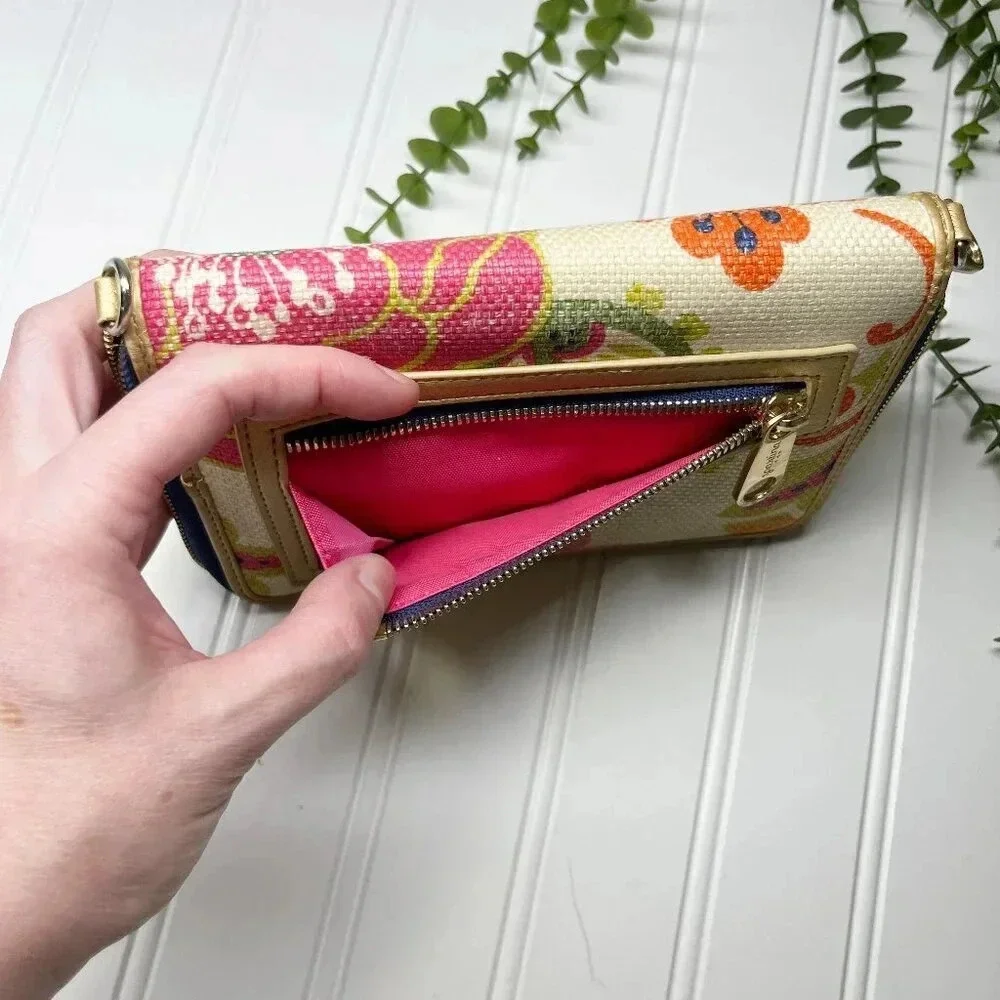 Spartina Leather & Floral Zip Around Phone Wallet/Wristlet - Missing Strap